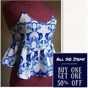 Blue and White Patterned Crop Cami